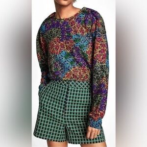 ZARA SLIGHT‎ PUFF SLEEVE MULTICOLOUR TOP  Size Large